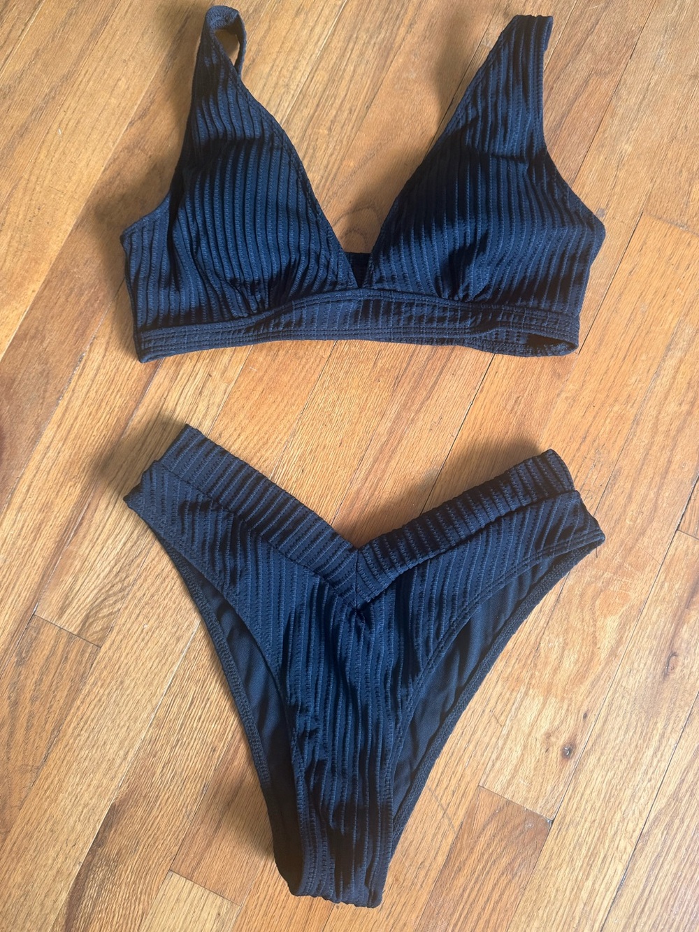 Black Ribbed Bikini Set